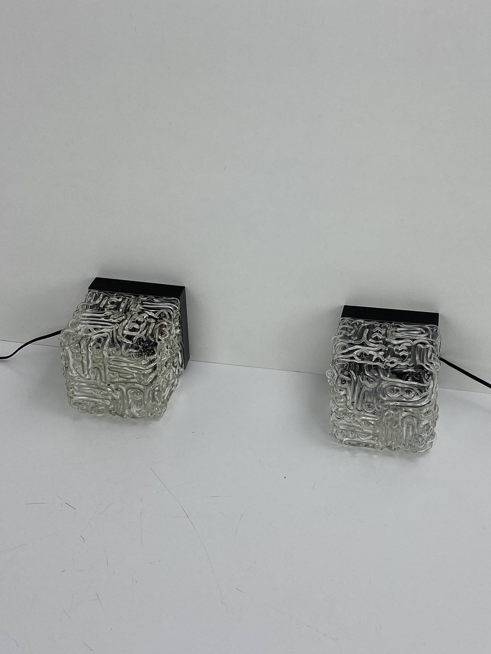 Pair of Vintage Cube Lamps – Textured Glass Wall or Ceiling Lights