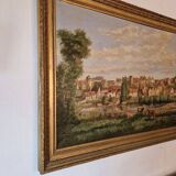 Framed oil on canvas from 1896 representing a village