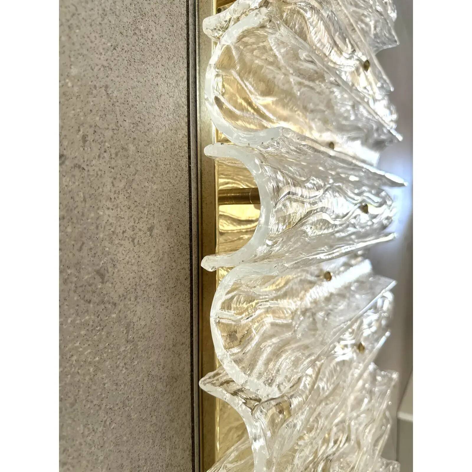 Contemporary Brass and Murano Glass Flush Mount Wall Sconces — Pair