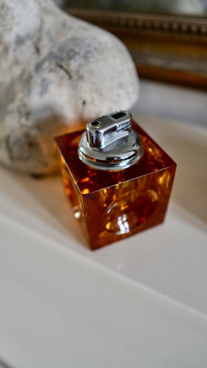 Orange Murano glass Ice Cube table lighter attributed to Antonio Imperatore, Italy, 1970