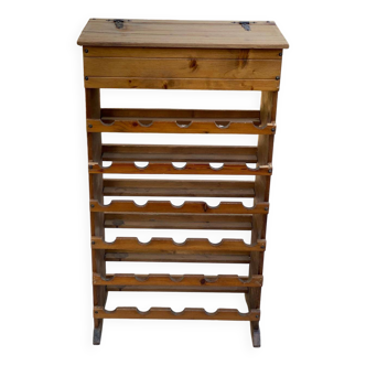 Casier à vin rangement bouteille en bois massif avec tiroir