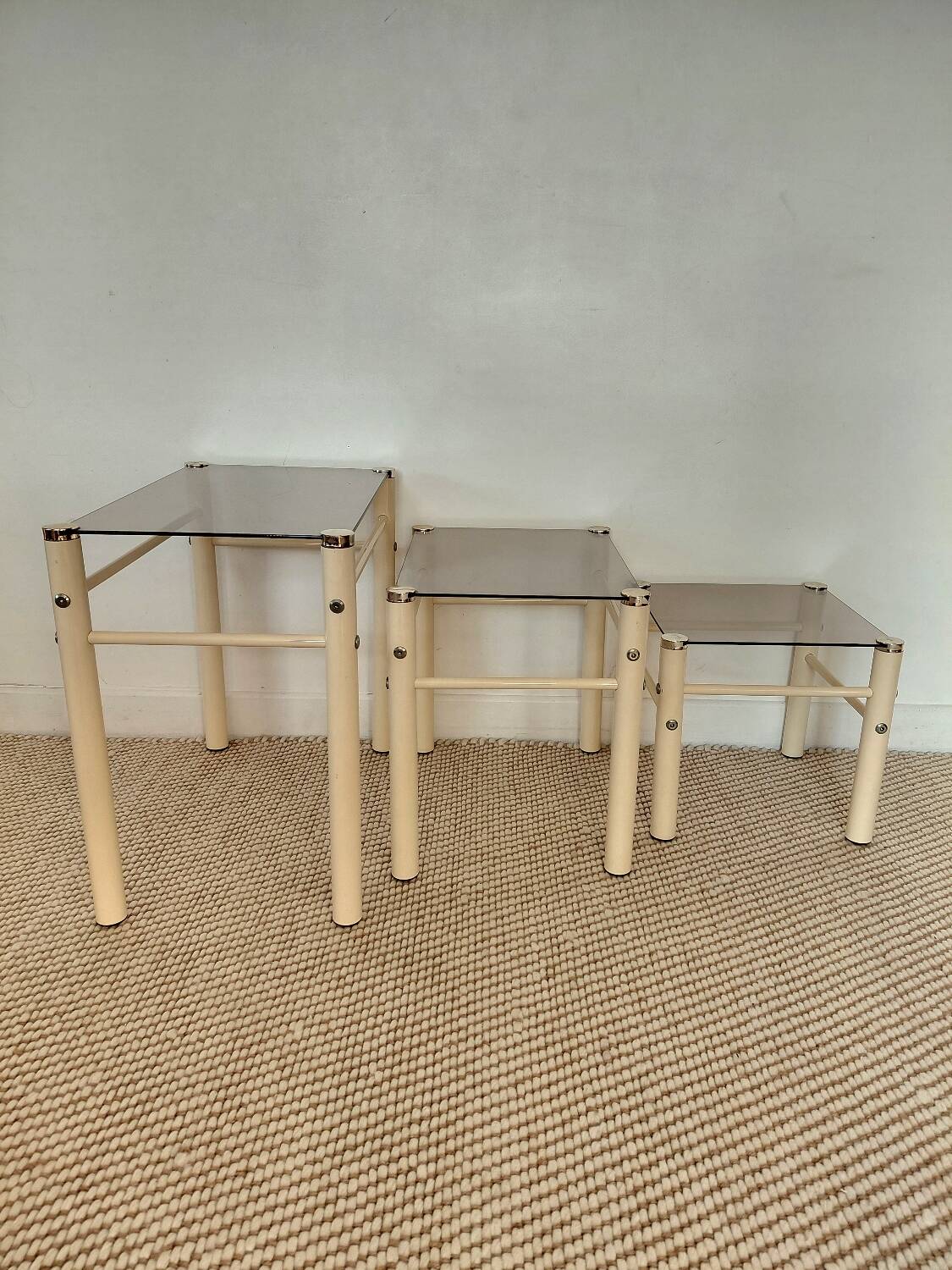 Beige Metal Nesting Tables Yves Boutboul 1970s
