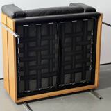 Robin Day armchair for habitat in black leather, wood and chrome