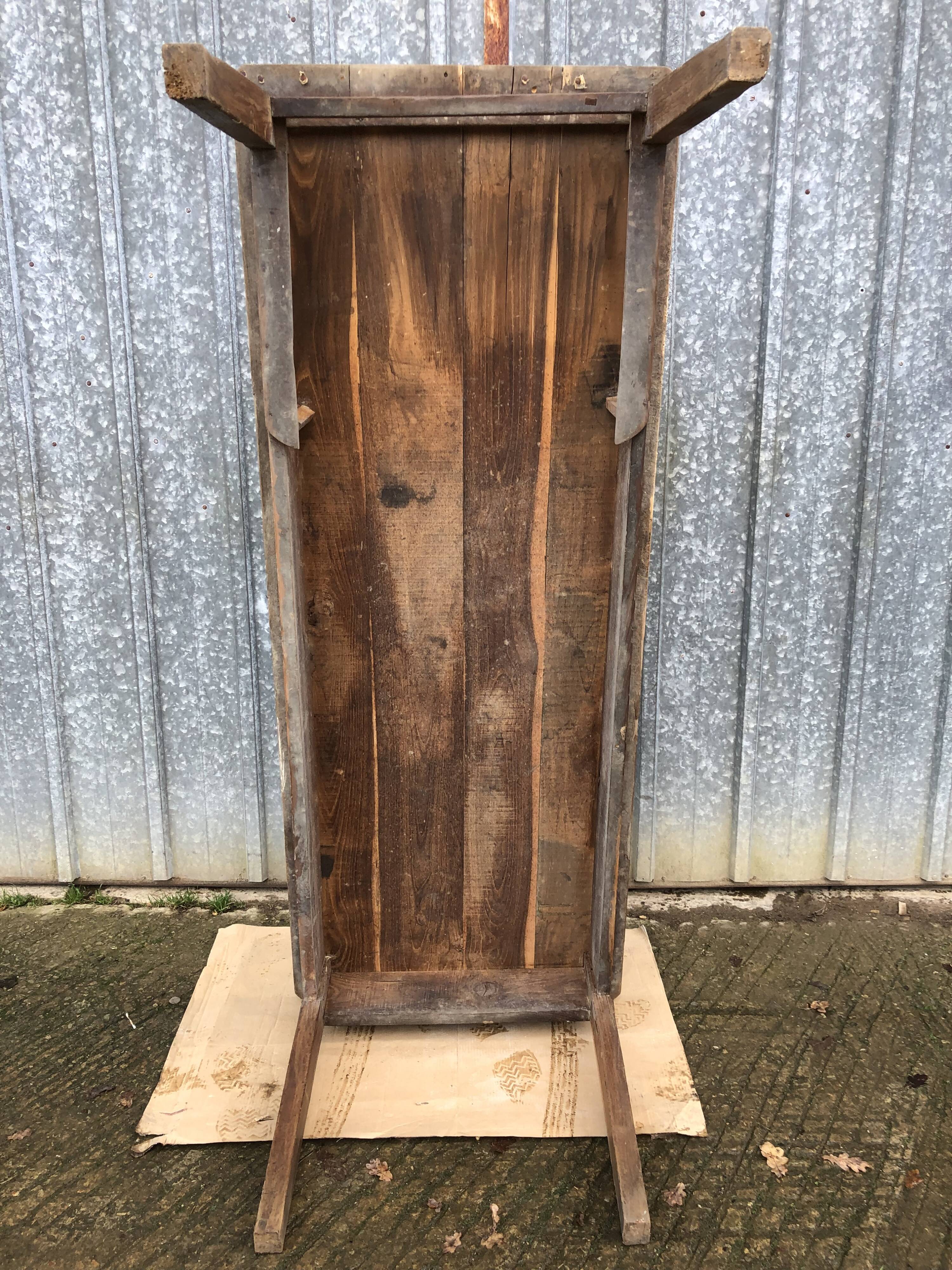 Antique farmhouse table in solid oak with tapered legs and 1 drawer at the end.