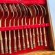 Ménagère complète Nickel Bronze doré Bambou coffret Vintage