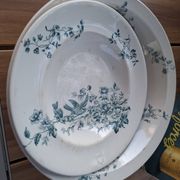 Old set of 2 terre de fer longwy dishes – bird and flower decoration