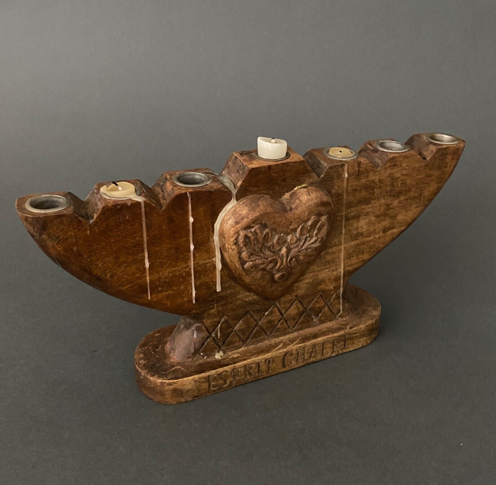 Candlestick with seven burners carved wood Spirit Chalet XXe