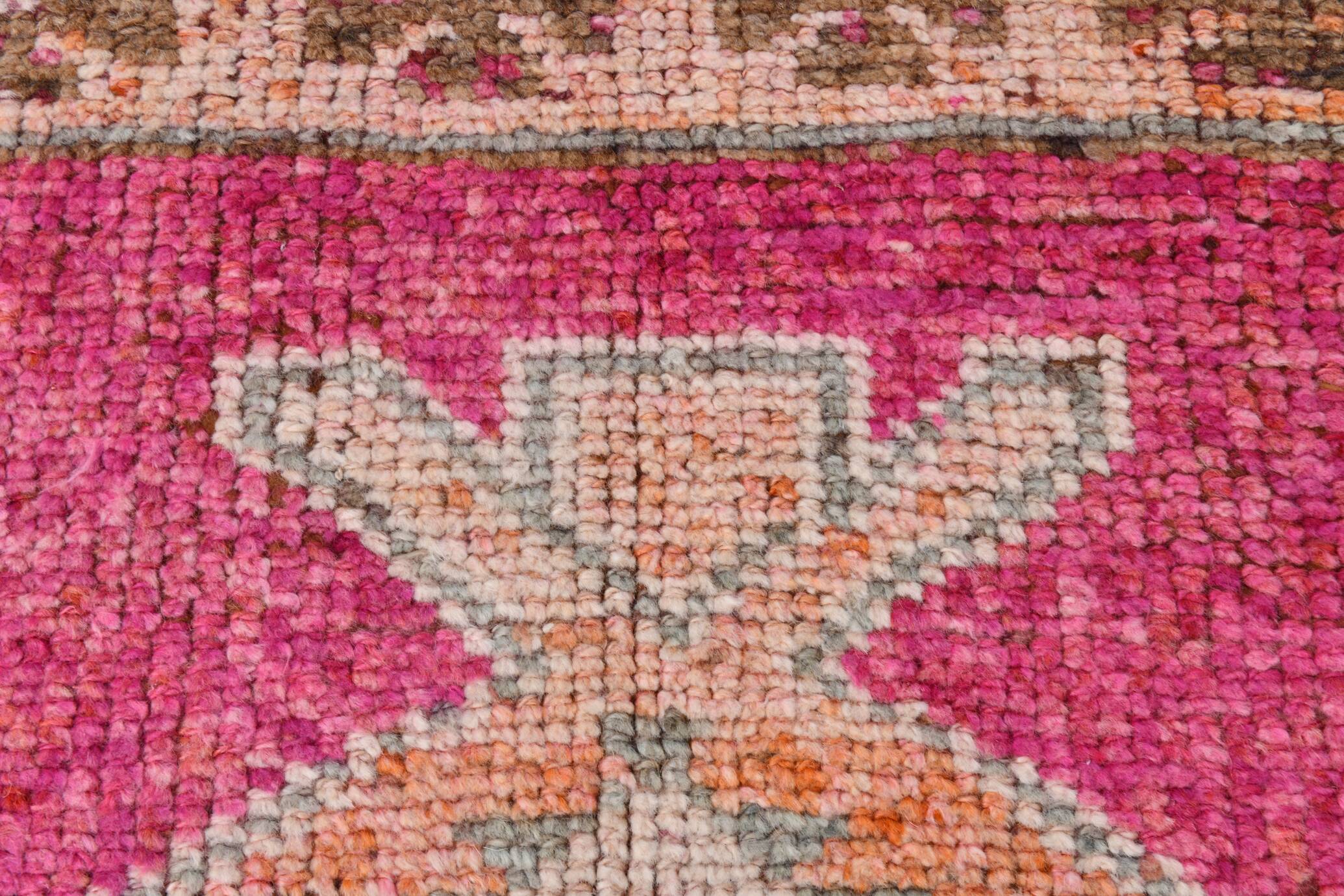 3x11 Vintage Pink & Brown Turkish Runner Rug, 87x339Cm
