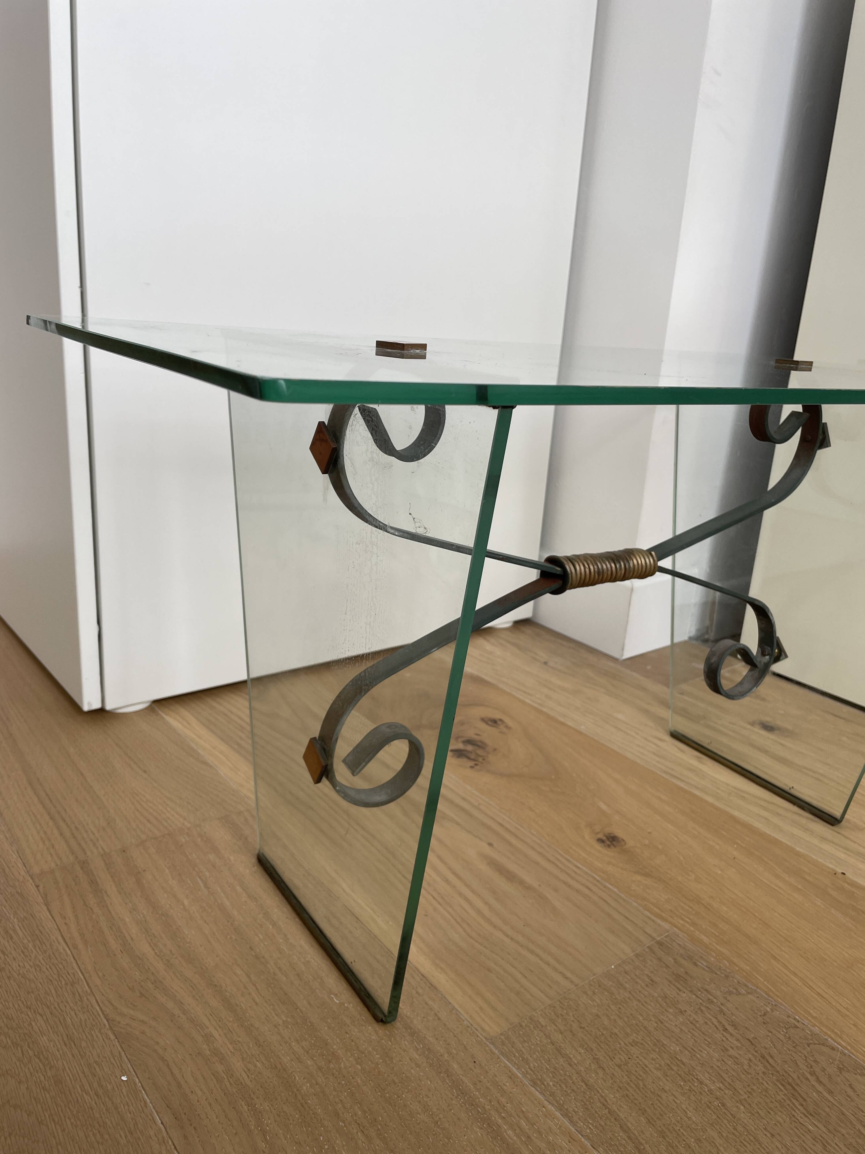 Glass and Wrought Iron Coffee Table, Italy 1960