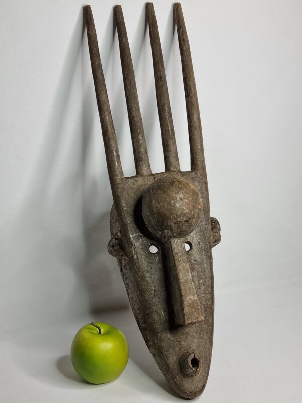 Masque N'Tomo Bambara, Mali, Bois Sculpté, Patine Ancienne, XXe, 64 cm