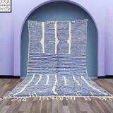 Handwoven Berber rug in blue and white, size 150x250 cm.