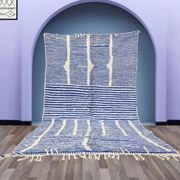 Handwoven Berber rug in blue and white, size 150x250 cm.