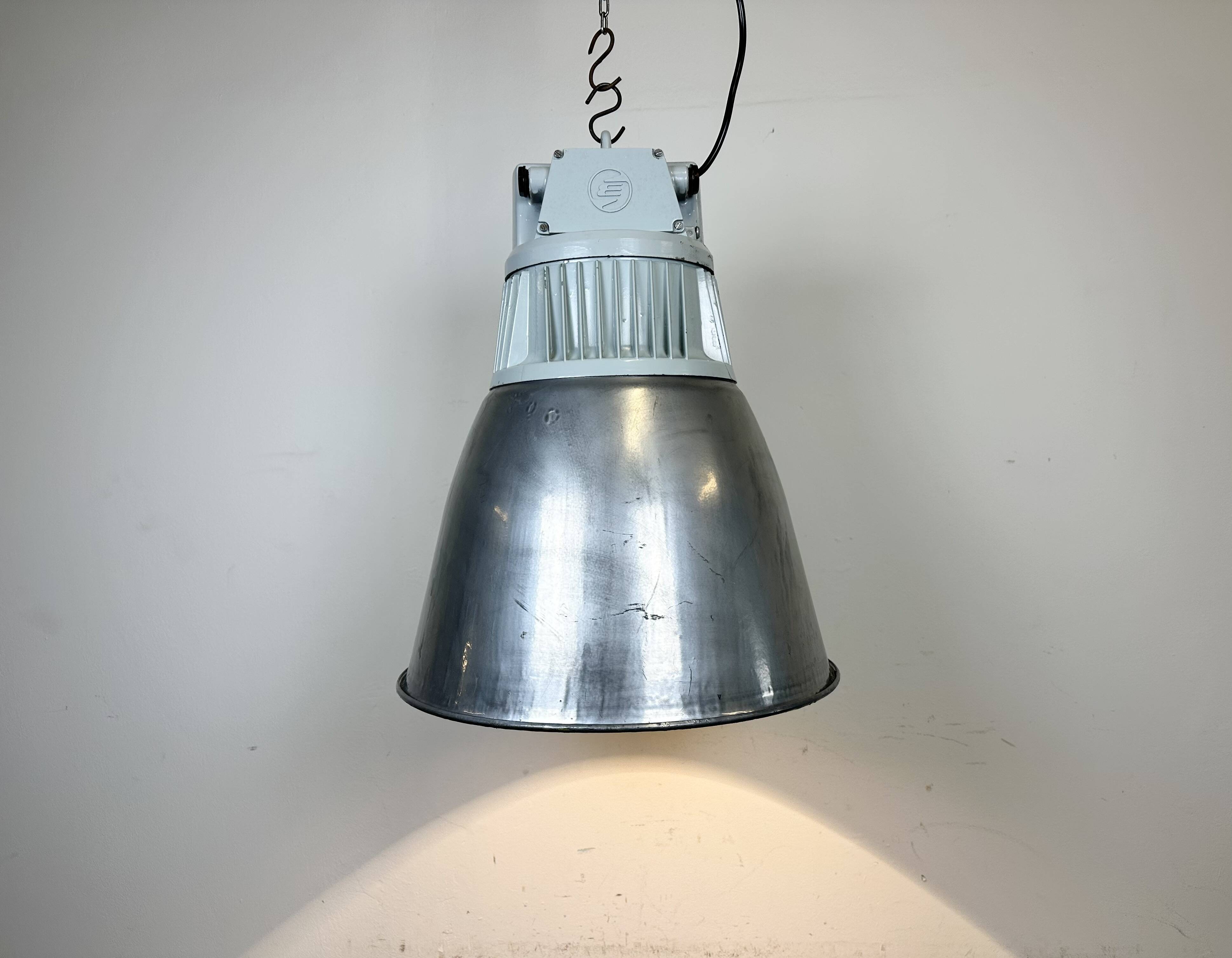 Vintage Silver Industrial Factory Pendant Lamp from Elektrosviti, 1960s