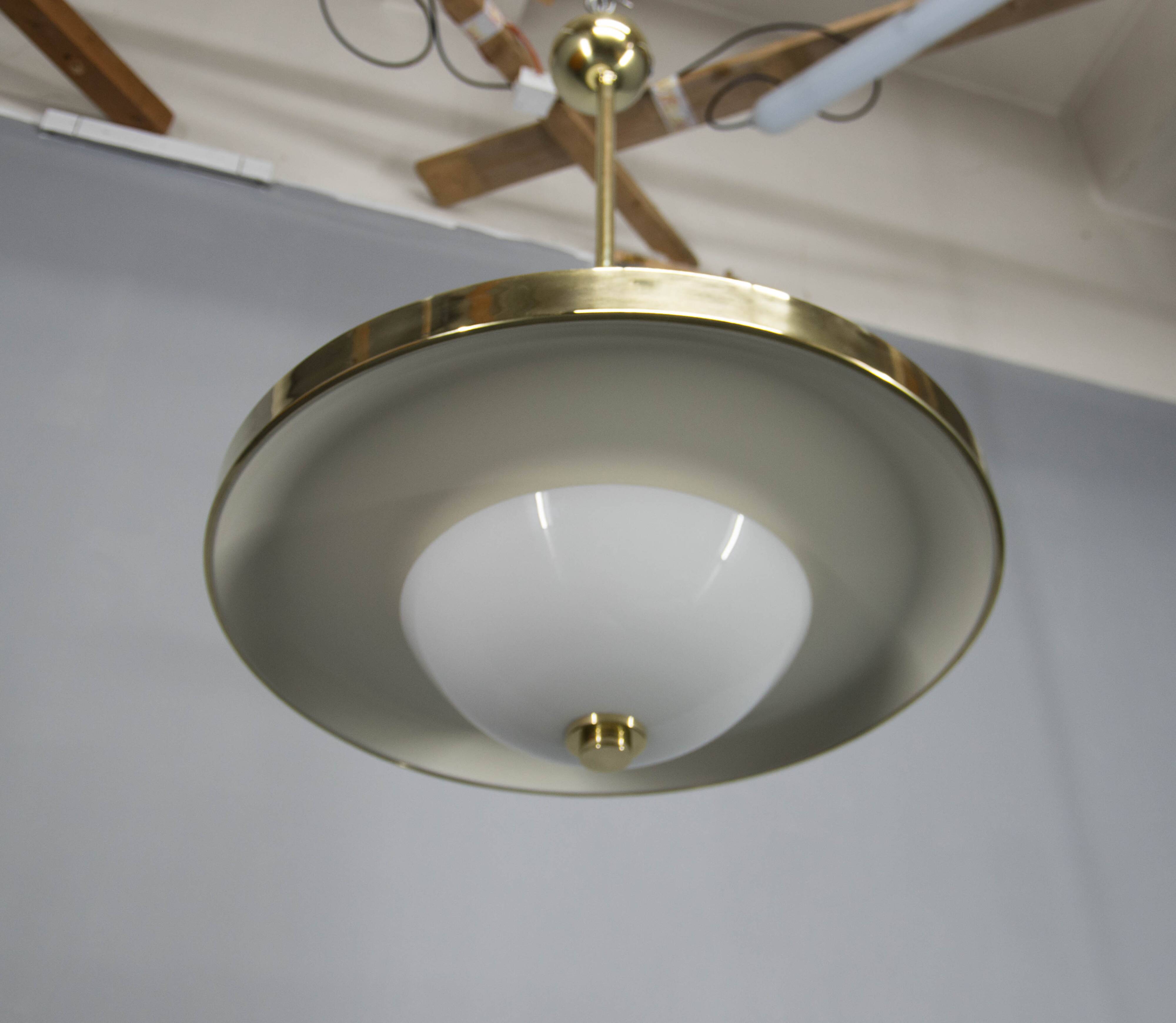 Bauhaus Brass Chandelier by Franta Anyz, 1930, Restored