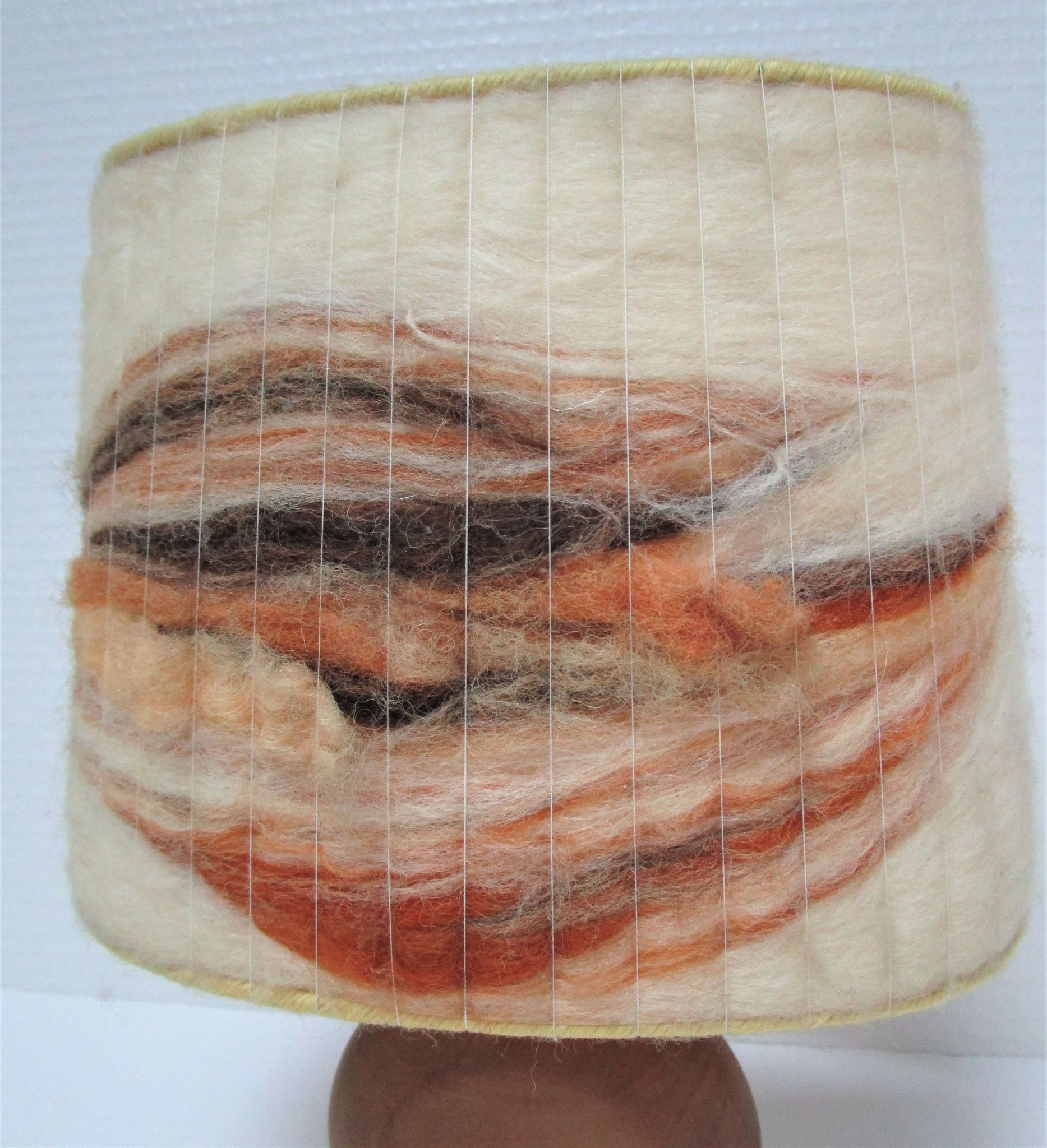 Wood lamp and vintage wool lampshade vintage, 70s