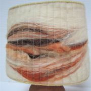 Wood lamp and vintage wool lampshade vintage, 70s