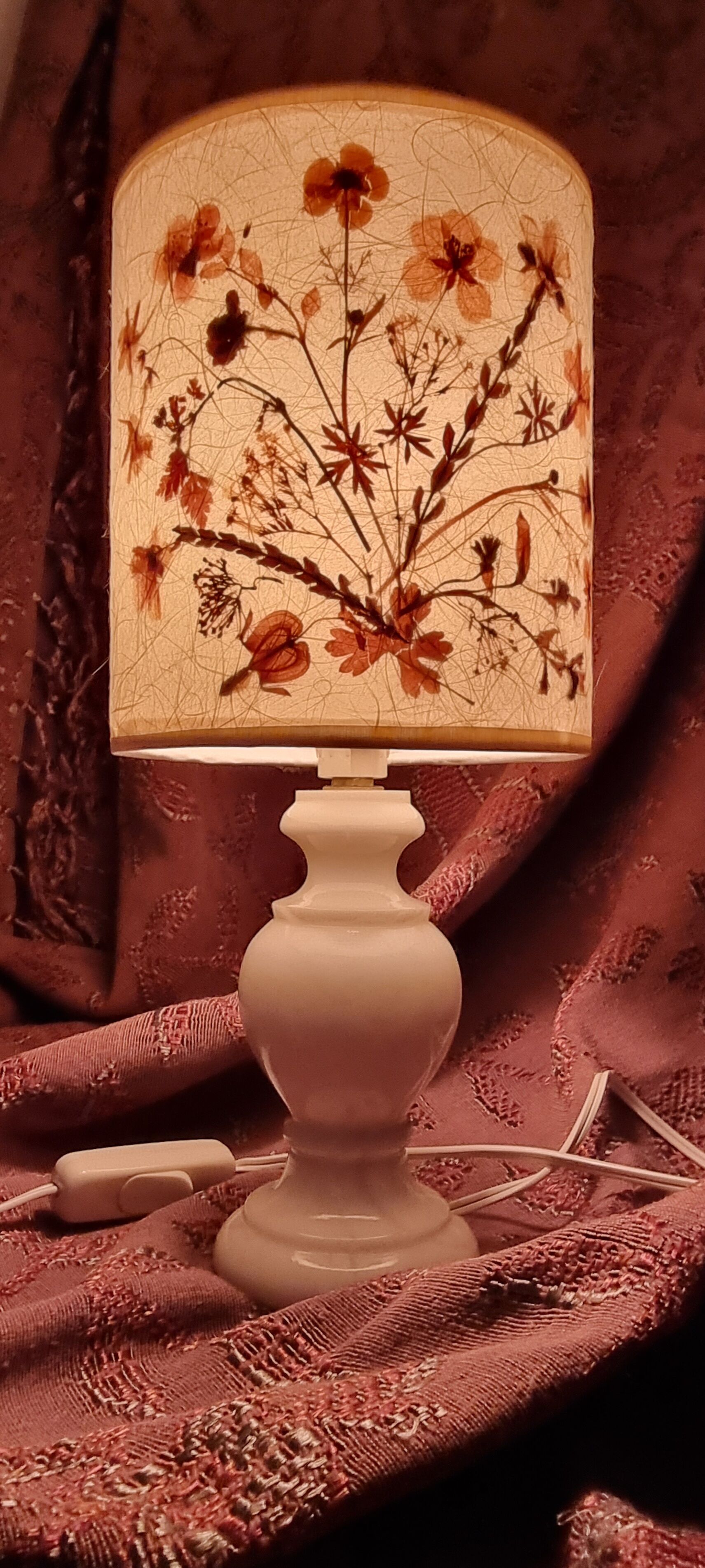 Vintage lamp alabaster foot lampshade vellum dried flowers