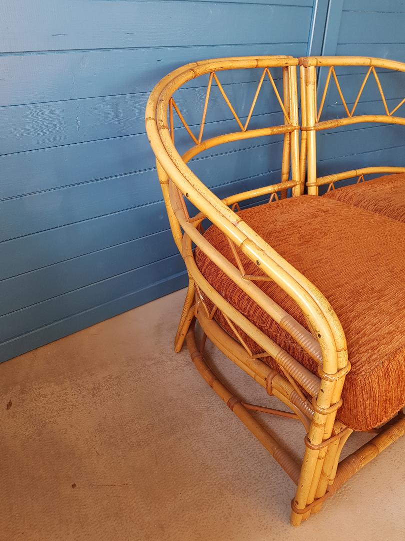 Canapé rotin vintage 3 places, 3 modules- possibilité banquette et chauffeuse