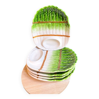 Set of 5 plates service dish tray barbotine ceramic vegetable porcelain asparagus italica