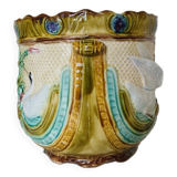 French Art Nouveau Majolica Flowerpot With Swans, Early 20th Century