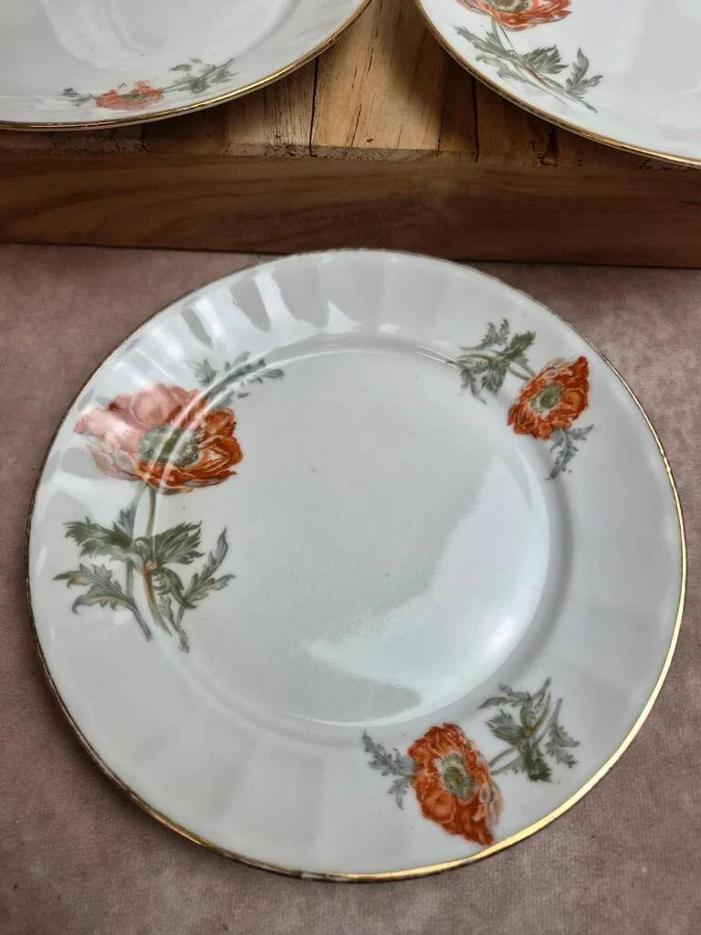 Set of 5 dessert plates in porcelain – Poppy floral design