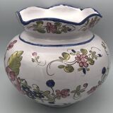 Round earthenware vase with polychrome floral motifs, signed