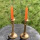 Set of two candlesticks in brass dore, pattern of ivy leaves chiseles on the columns, vintage