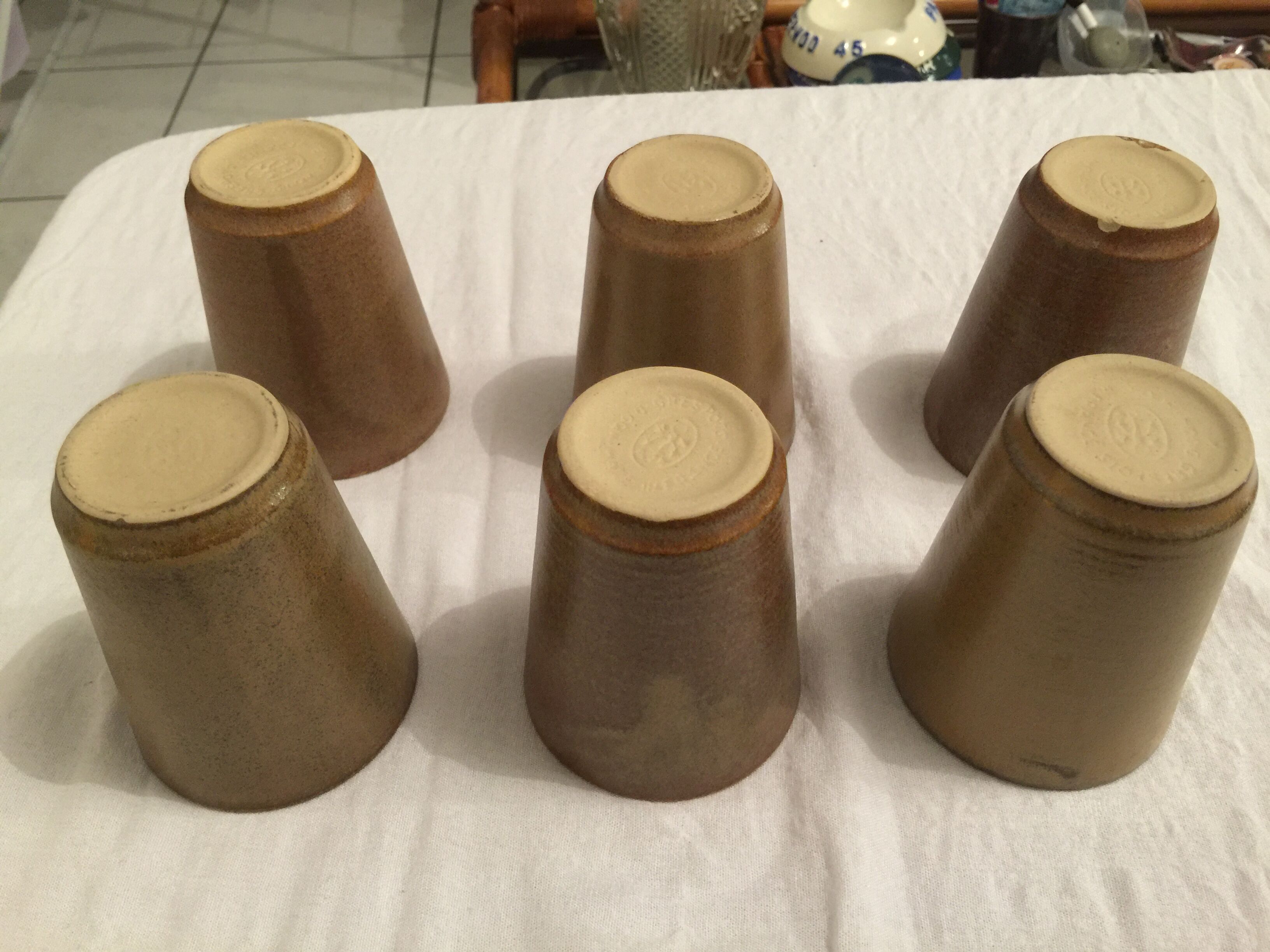 glazed Digoin stoneware cups in very good condition. signed.