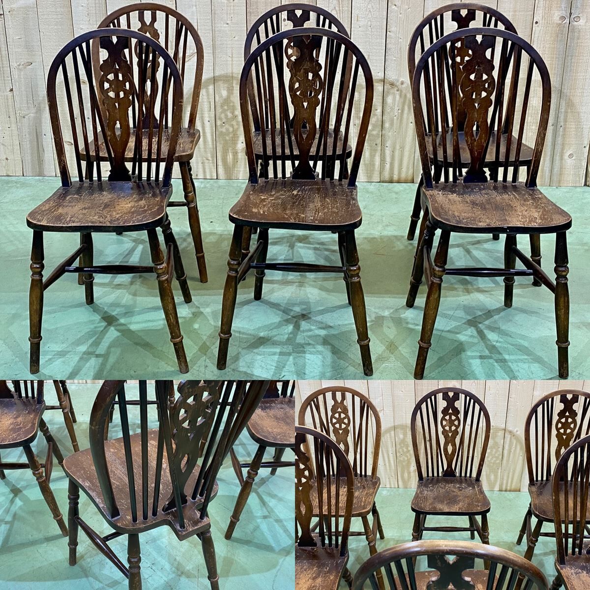 Série de 6 chaises bistrot anglaises en orme années 70