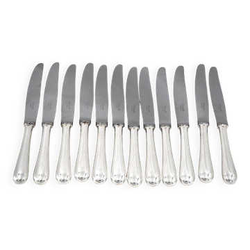 Christofle Baguette model, 12 silver-plated table knives, in perfect condition.