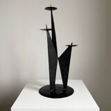 Vintage black metal brutalist tripod candlestick