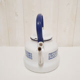 White and blue enamelled kettle