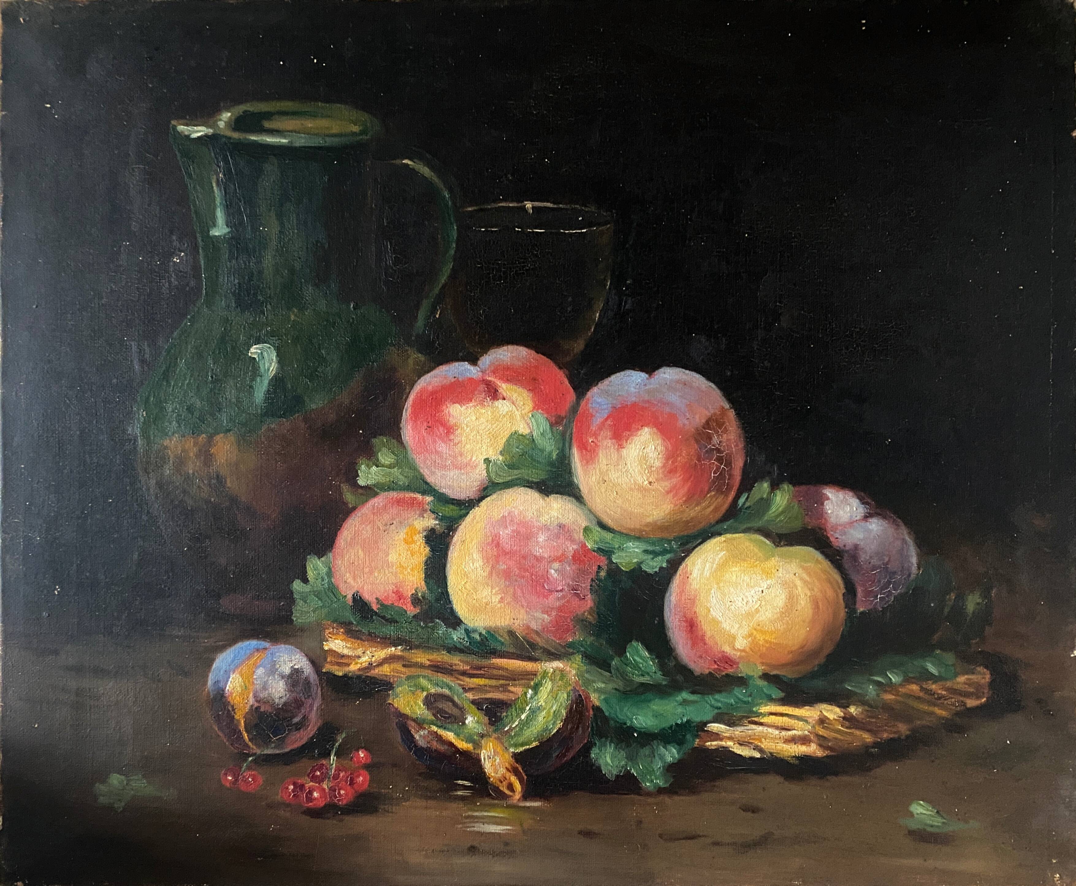 HST (XIX°) "Still Life with Peaches and Pitcher"