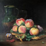 HST (XIX°) "Still Life with Peaches and Pitcher"
