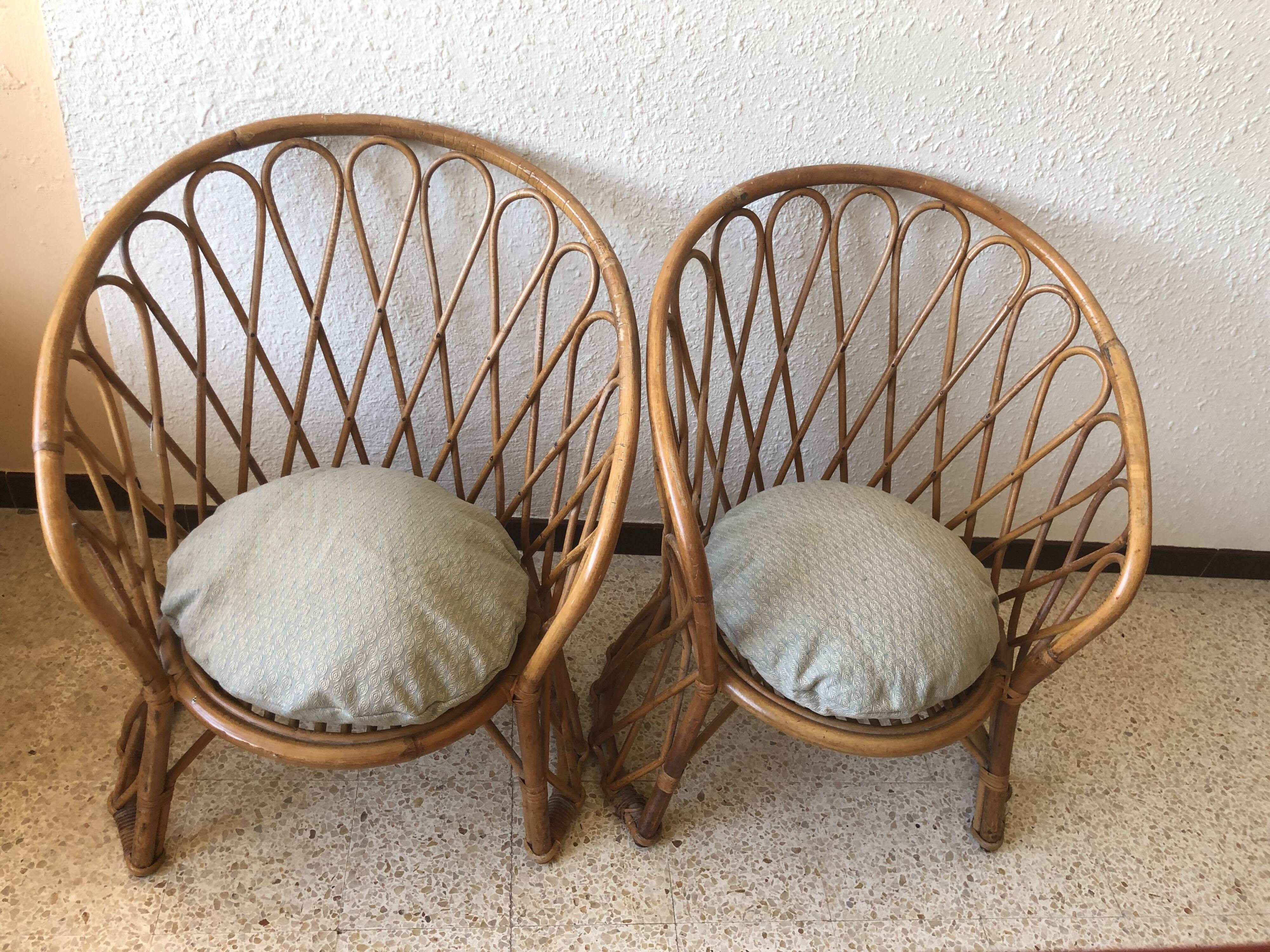 Pair of vintage rattan armchairs