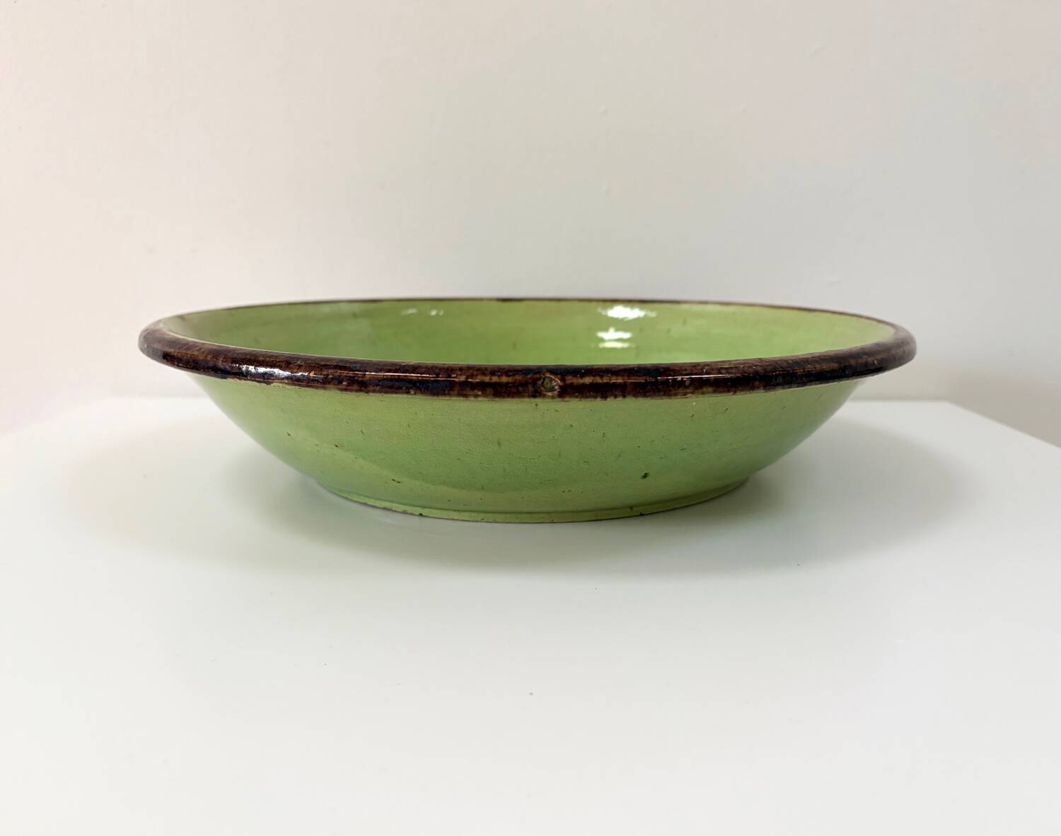 green glazed earthenware dish from the 1950s - Dieulefit