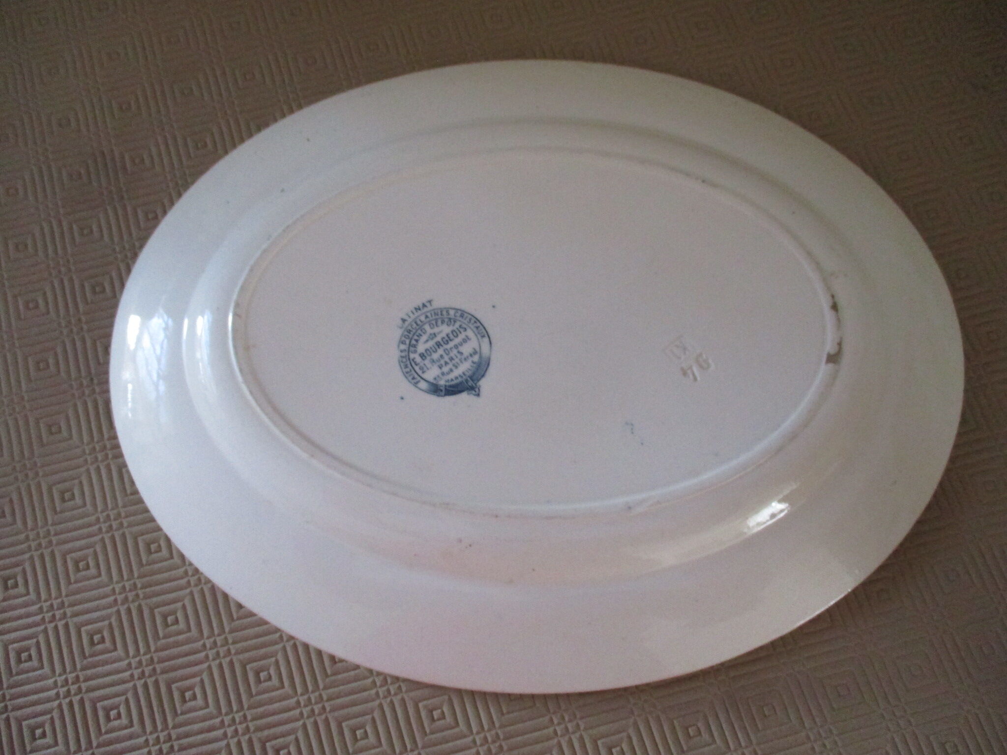 Old dish from “Grand Dépôt E Bourgeois crystal porcelain earthenware”