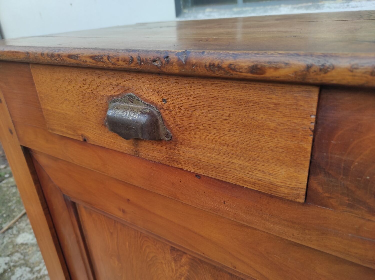 Old Parisian buffet in rustic oak 2 drawers 2 doors vintage country storage unit