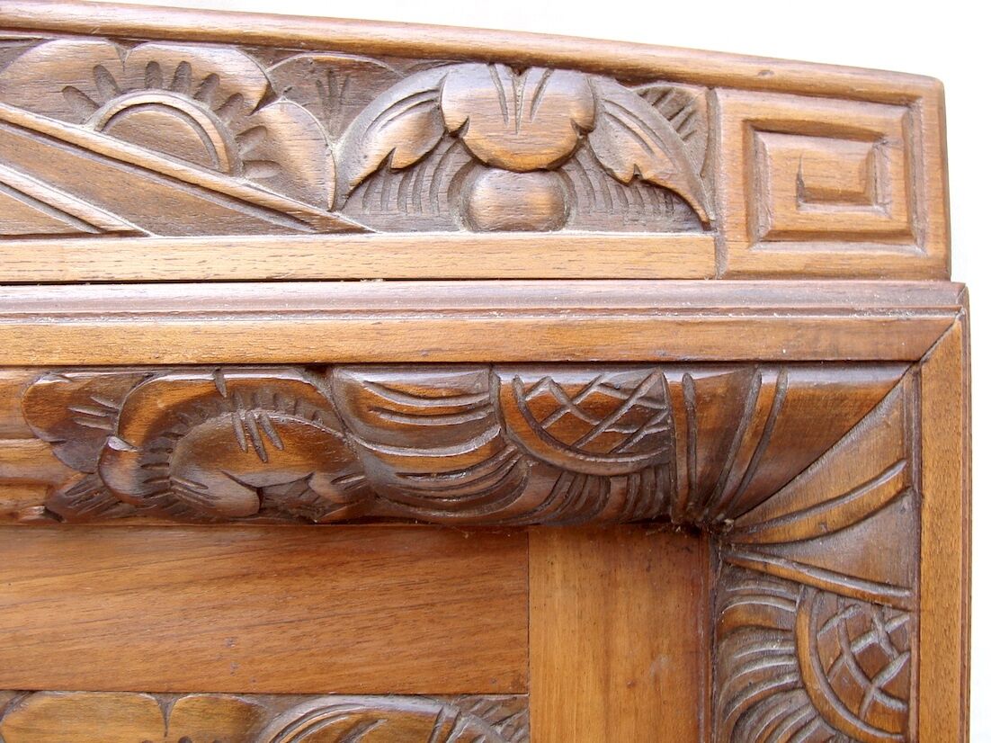 Miroir de cheminée Art Déco en bois sculpté - 82 cm x 150 cm