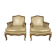 Paire de bergères style Louis XV cuir beige