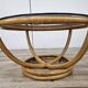 Table basse ronde vintage en bambou et verre fumé