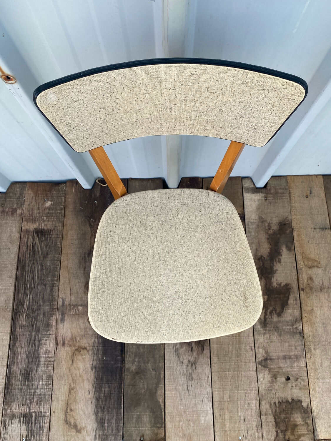 Antique Scandinavian Wooden Chair + Vintage Grey Vinyl Seat & Backrest