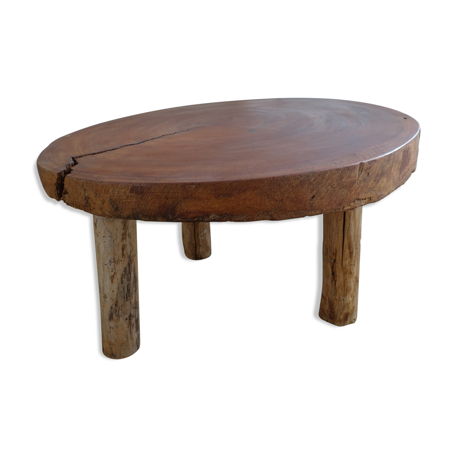 Brutalist circular coffee table in mahogany