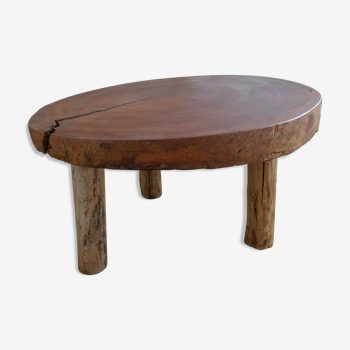 Brutalist circular coffee table in mahogany