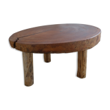 Brutalist circular coffee table in mahogany