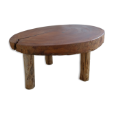 Brutalist circular coffee table in mahogany