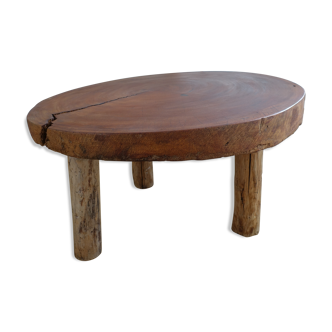 Brutalist circular coffee table in mahogany