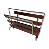 Vintage magazine rack from  rosewood and chrome design