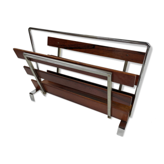 Vintage magazine rack from  rosewood and chrome design