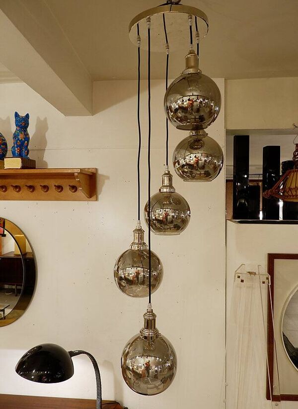 Modern Sculptural Hanging Lamp - 5 glass globes